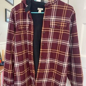 L.L. Bean Maroon Plaid Fleece-Lined Shirt Jacket